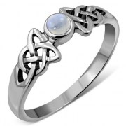 Rainbow Moonstone Cab Celtic Silver Ring, r463